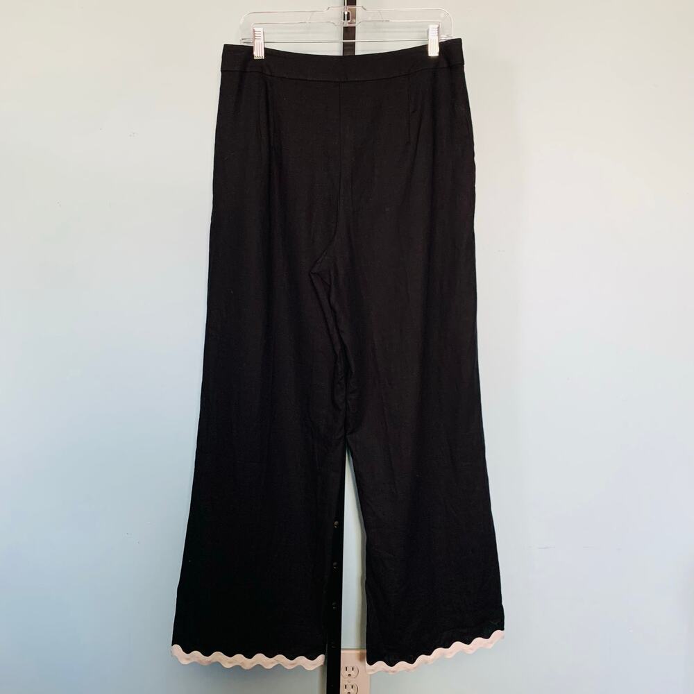 NWT Ann Taylor Linen Wide Leg Pants With Ricrac Scalloped Hem In Black Size 8 - Picture 5 of 10